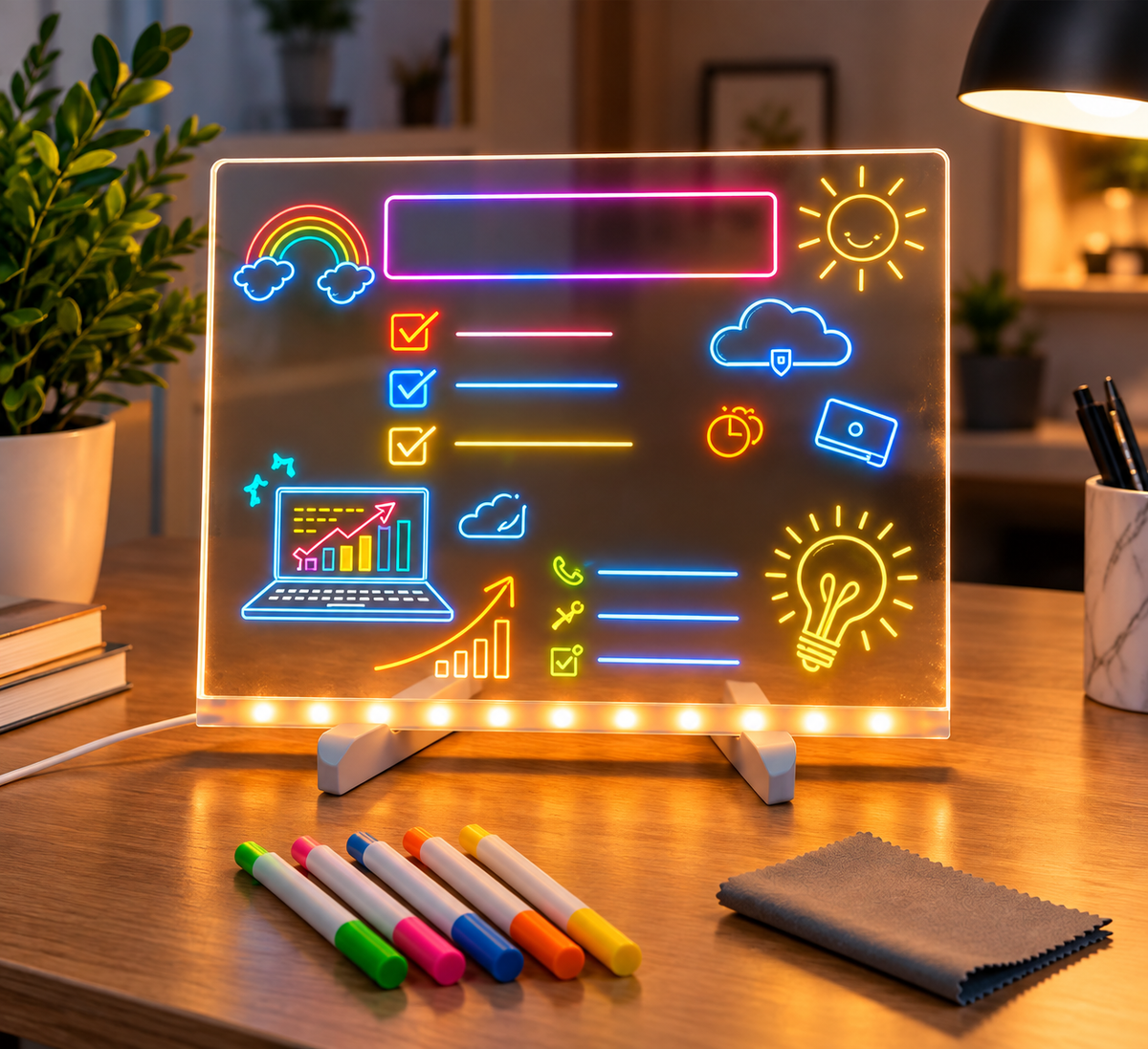 Remote Work LED Acrylic Message Board – Productivity Desk Light
